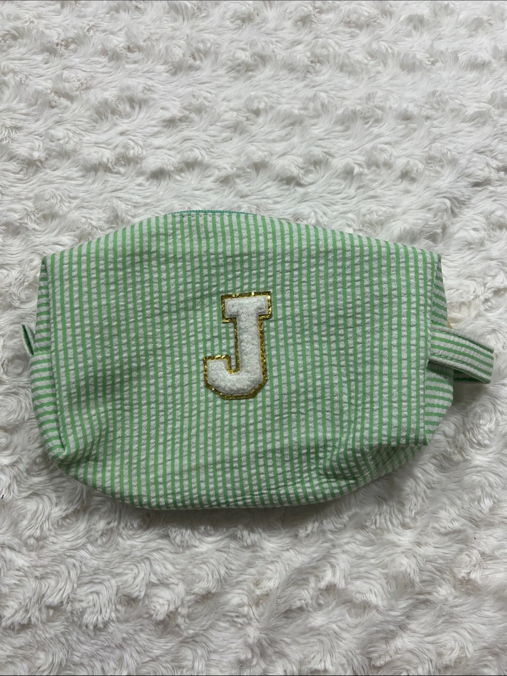 Green Striped Initial J Toiletry Pouch Makeup Bag Cosmetic Bag